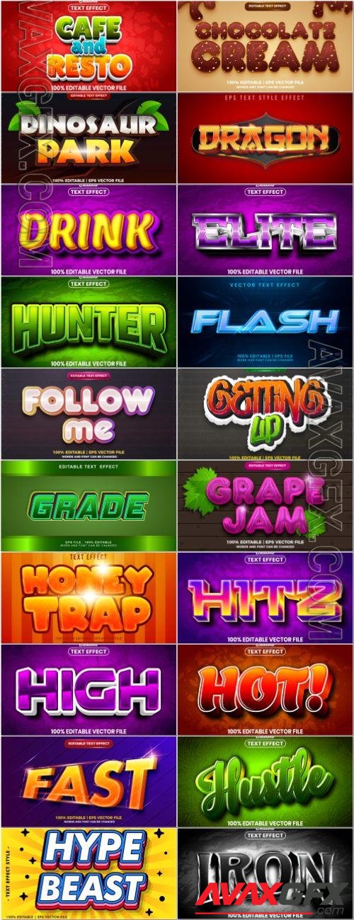 Set 3d editable text style effect vector vol 213