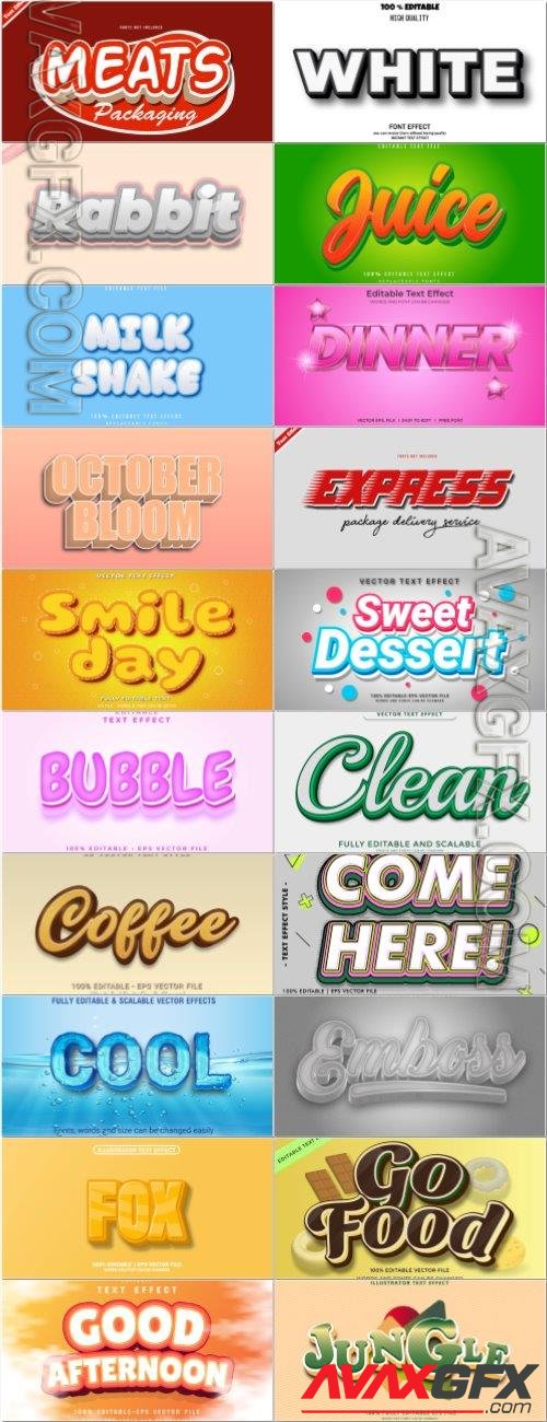 Set 3d editable text style effect vector vol 211