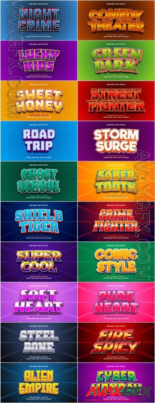 Set 3d editable text style effect vector vol 206