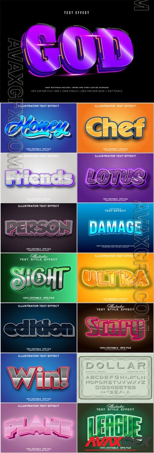 Set 3d editable text style effect vector vol 200