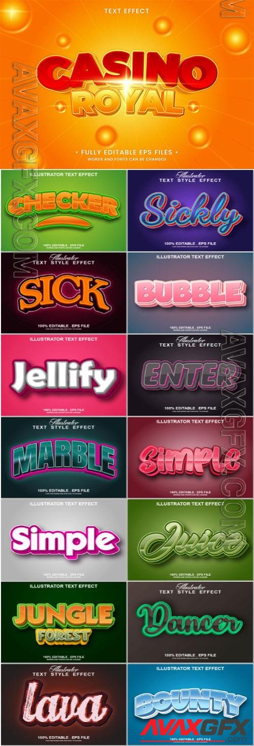 Set 3d editable text style effect vector vol 199