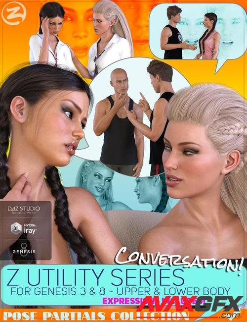 Z Utility Series: Conversation - Poses, Partials and Expressions for Genesis 3 & 8