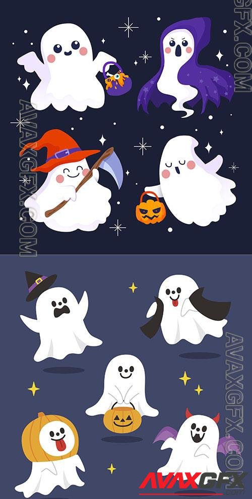 Hand-drawn flat halloween ghosts collection