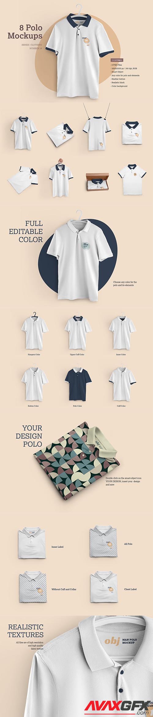 CreativeMarket - 8 Mockups Men Polo 6472306