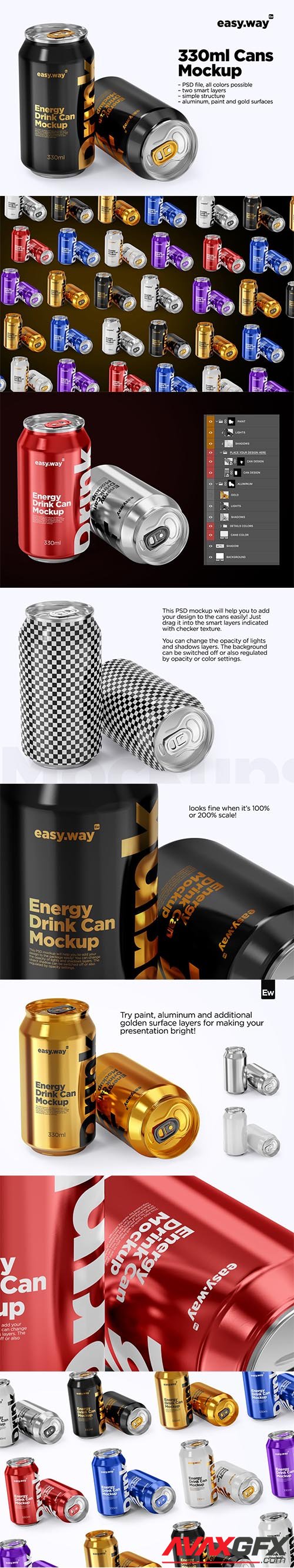 CreativeMarket - 330ml Aluminum Cans PSD Mockup 5740918