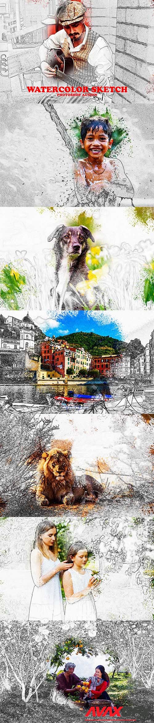 CreativeMarket - Watercolor Sketch Photoshop Action 6317739