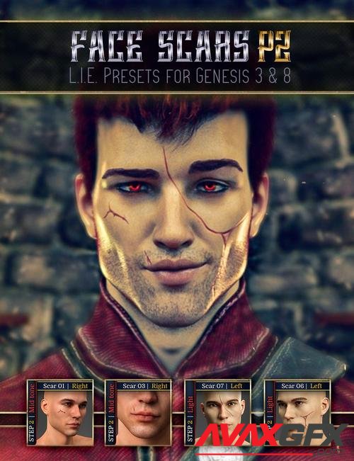 L.I.E. FACE SCARS for Genesis 3 and 8 Pack 2