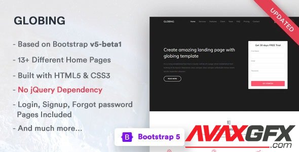 ThemeForest - Globing v1.0 - Bootstrap 5 Landing Page Template (Update: 25 December 20) - 21567798