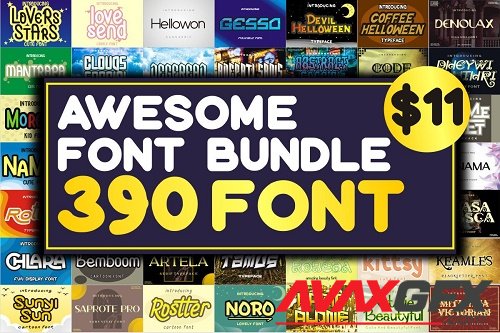 Awesome Font Bundle - 390 Premium Fonts