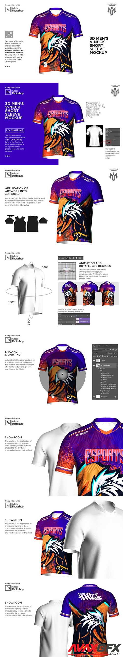 CreativeMarket - 3D Double Vneck Short Sleeve Mockup 6499295