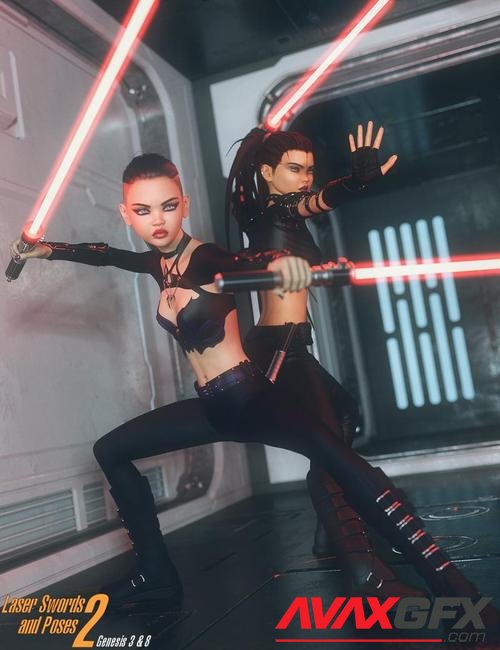 Laser Swords and Poses 2 for Genesis 3 and 8