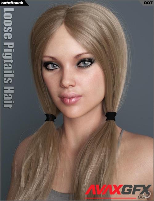 Loose Pigtails Hair for Genesis 3 and 8 Female(s)