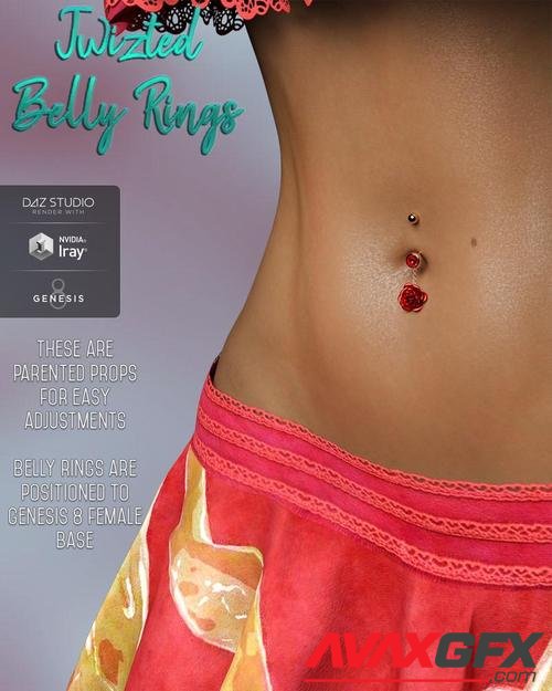 Twizted Belly Rings for Genesis 8 Females