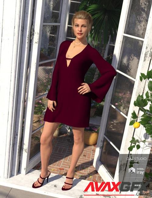 dForce Bell Sleeve Shift Dress for Genesis 8 Female(s)