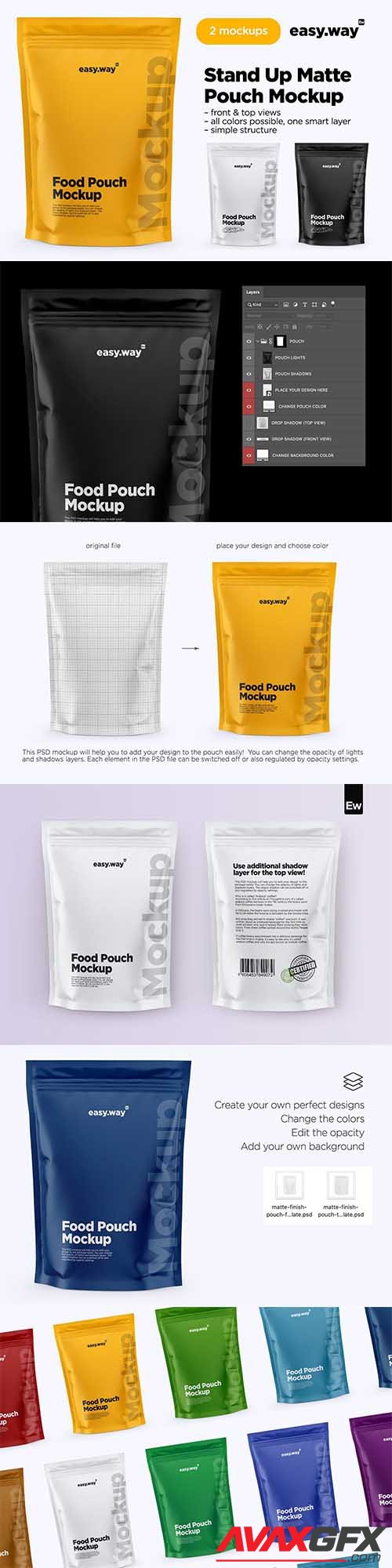 CreativeMarket - Matte Stand Up Pouch PSD Mockups Set 6233236