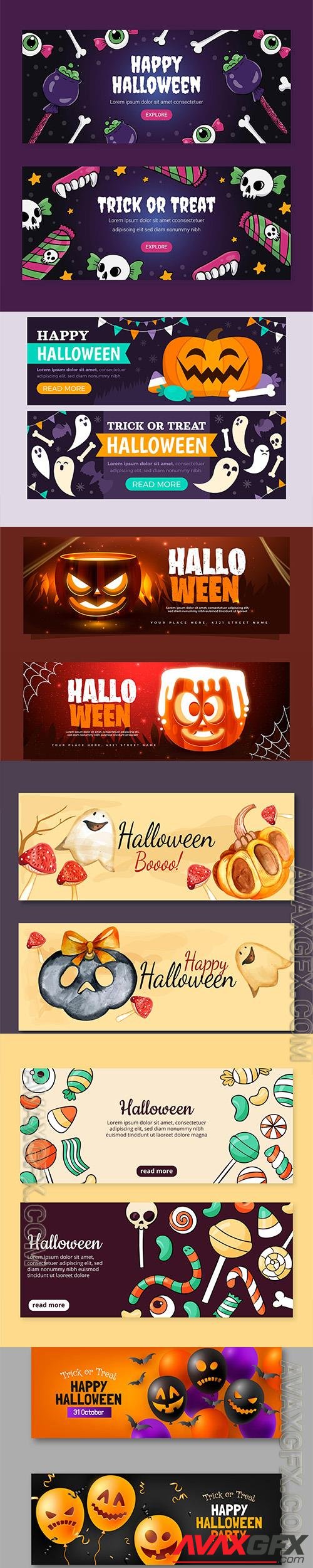 Realistic halloween horizontal sale banners set vol 2