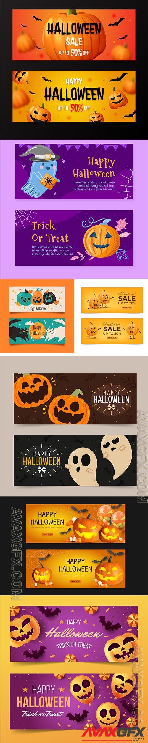 Realistic halloween horizontal sale banners set