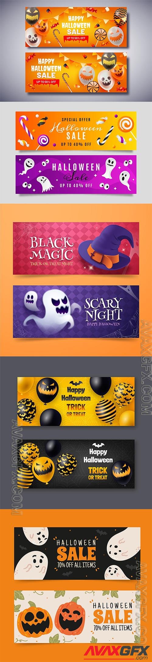 Halloween horizontal banners set