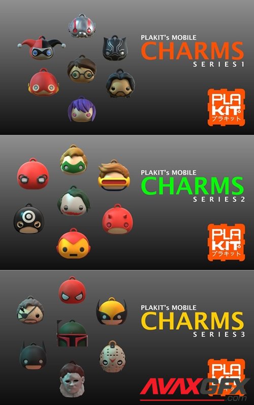 Plakit's mobile charms serie 1-3 – 3D Printable STL