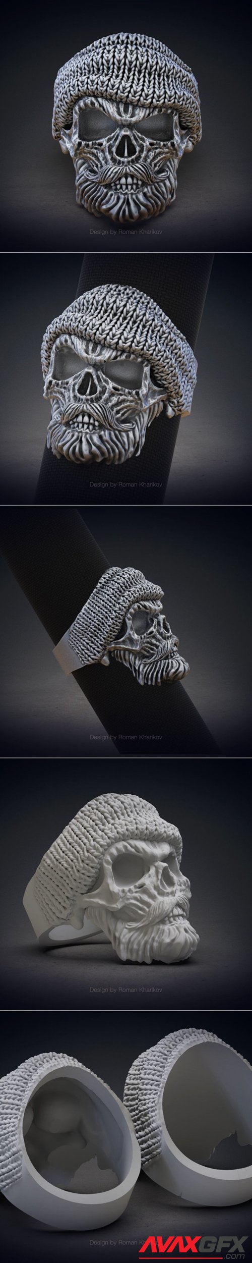 Skull ring with beard – 3D Printable STL