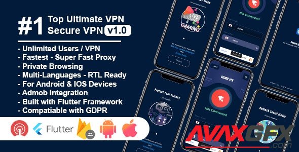 CodeCanyon - Secure VPN Ultimate v1.0 - Flutter Project | Android | IOS | Admin Panel - 31301426