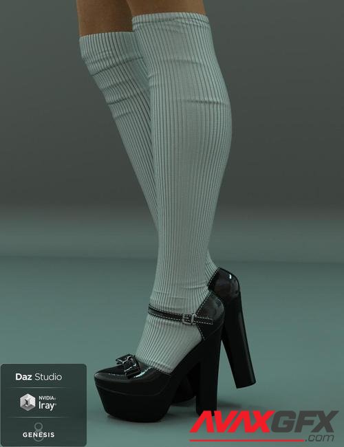 Janet Heels and Socks for Genesis 8 Female(s)