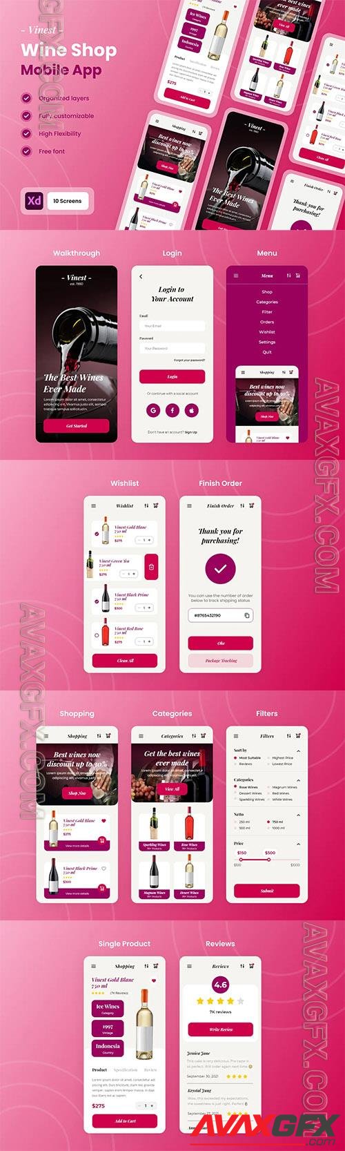 Vinest - Wine & Vineyard Mobile App UI Kit 8TAZSP9