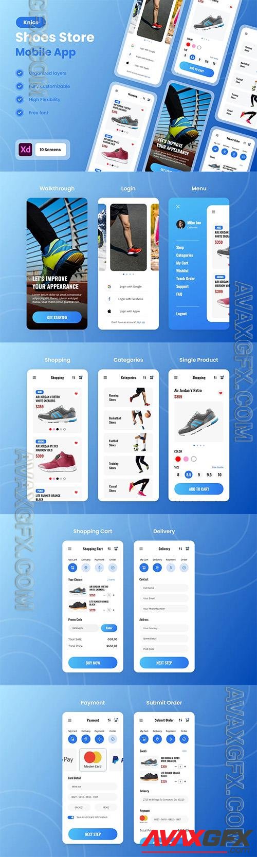 Knic - Shoes & Sneakers Store Mobile App UI Kit XV7TBTD