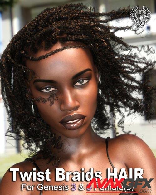 Twist Braids Hair for Genesis 3 and 8 Female(s)