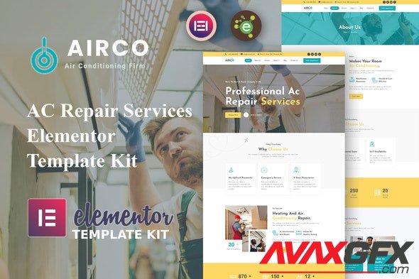 ThemeForest - Airco v1.0.0 - AC Repair Services Elementor Template Kit - 34361395