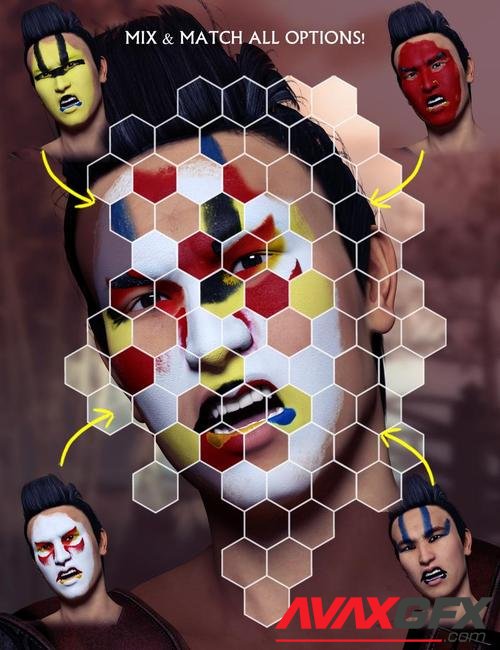 Extreme Closeup: Kabuki Inspired Face Paints for Genesis 3 Male(s)