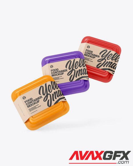 Three Matte Food Containers w/ Kraft Labels mockup 89464