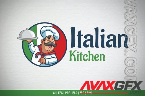 Cartoon Happy Italian Chef Logo