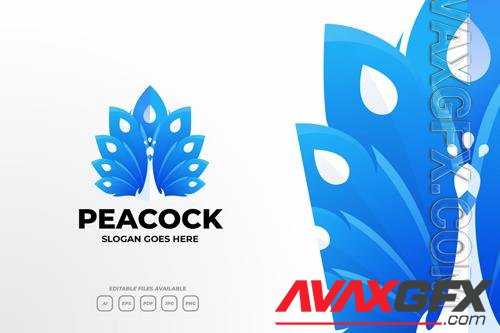 Blue Elegant Peacock Gradient Logo Design Template