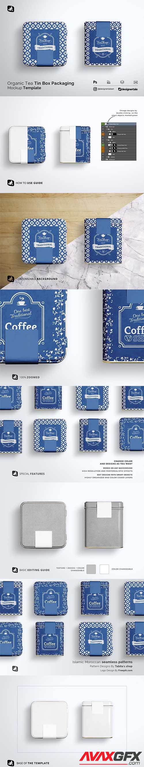 CreativeMarket - Organic Tea Tin Box Packaging Mockup 5340759