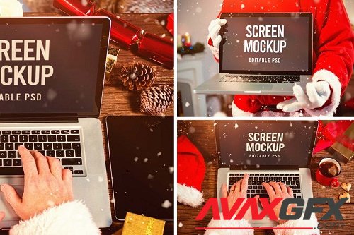 Santa Claus Laptop Mockup Set