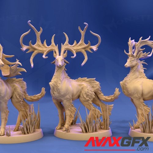 Stag, Majestic pose (3 antler variations) – 3D Printable STL