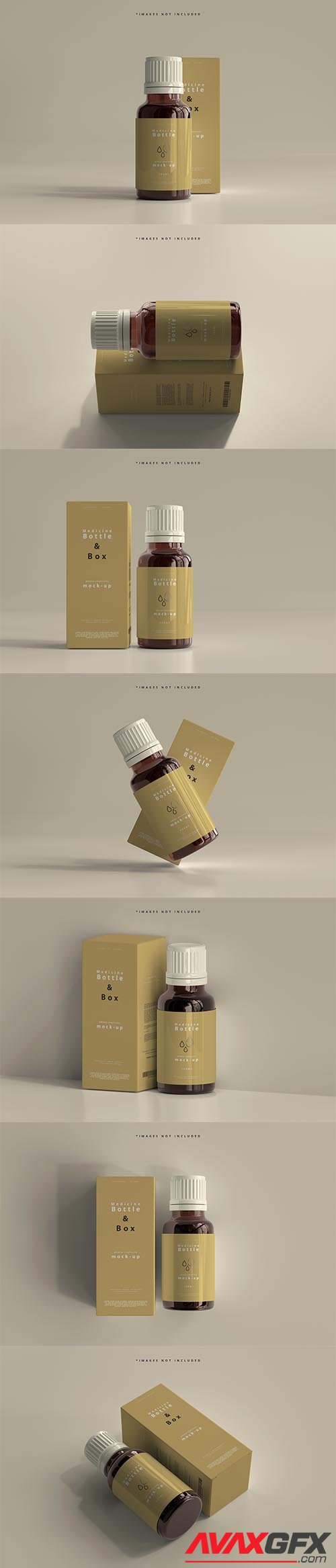 Amber glass medicine bottle and box mockup