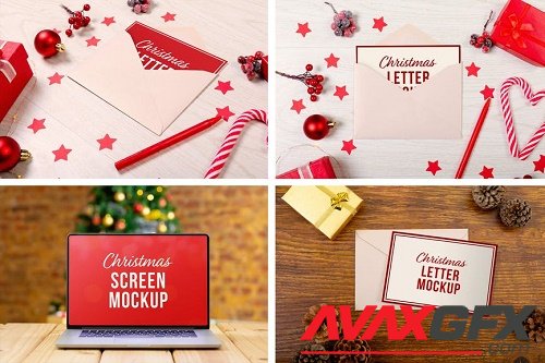 Christmas Laptop & Letter Mockup Set - NQALWUR