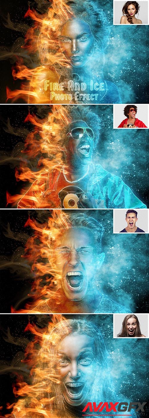 Burning Fire and Frozen Ice Photo Effect Mockup 462310686