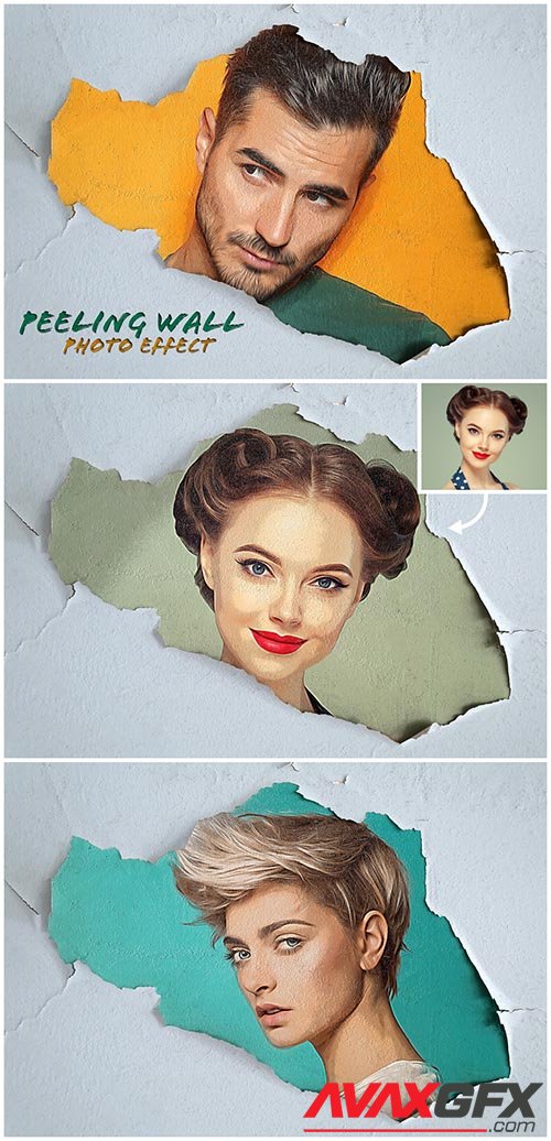 Peeling Paint Photo Effect on Wall Mockup 462310760