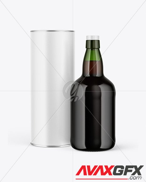 Green Glass Port Wine Bottle With Tube Mockup 88964