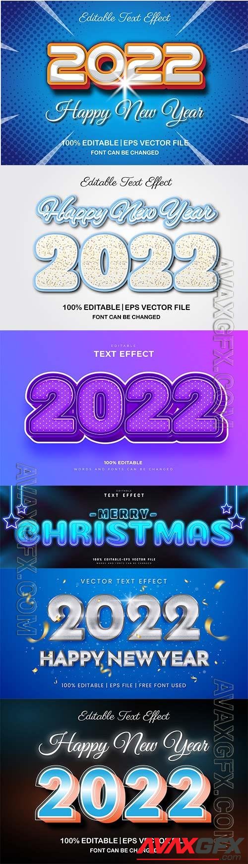 Merry christmas and happy new year 2022 editable vector text effects vol 15
