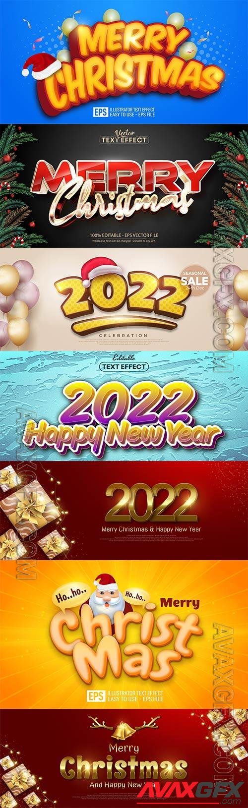Merry christmas and happy new year 2022 editable vector text effects vol 8
