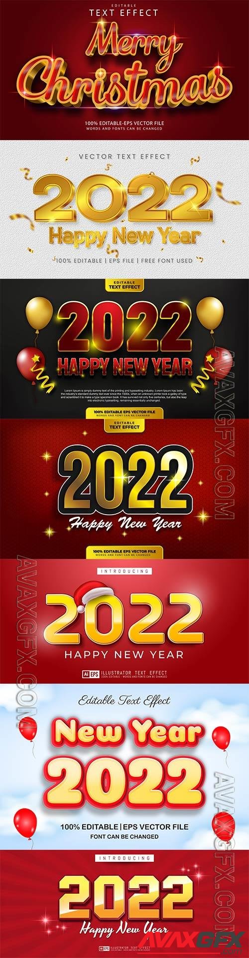 Merry christmas and happy new year 2022 editable vector text effects vol 10