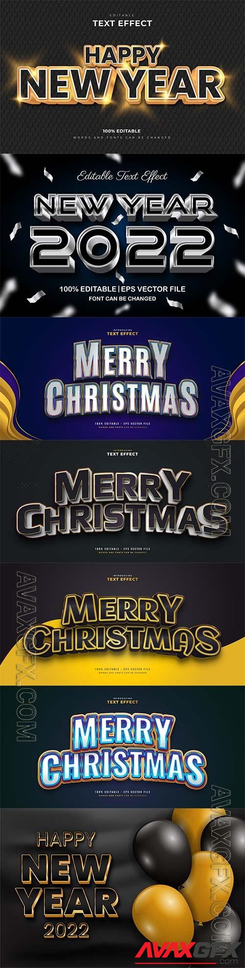 Merry christmas and happy new year 2022 editable vector text effects vol 14