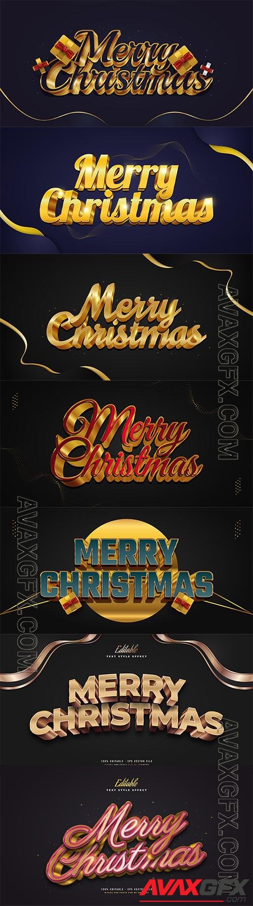 Merry christmas and happy new year 2022 editable vector text effects vol 19