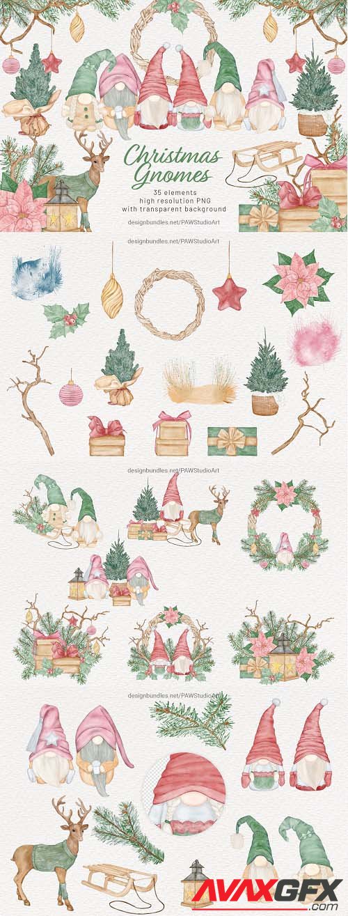 Christmas Gnomes Watercolour Clipart Winter Xmas Tree - 1649924