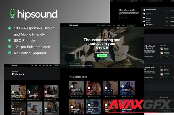 ThemeForest - Hipsound v1.0.0 - Music Streaming & Podcast Elementor Template Kit - 34543967