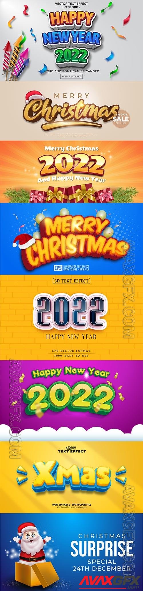 2022 New year and christmas editable text effect vector vol 28